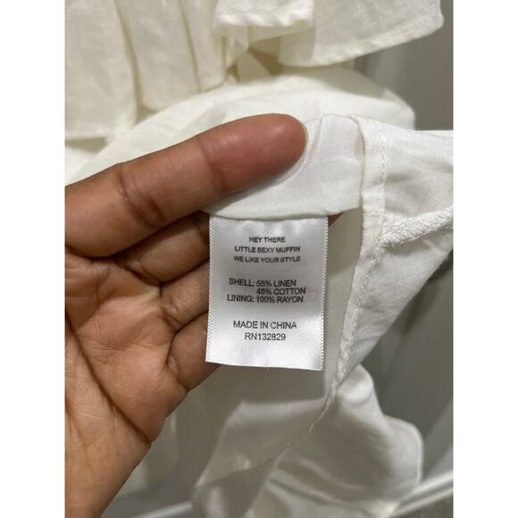 LPA x Revolve White Vivia Linen Blend Puff Sleeve Mini Dress Sz XL - Picture 8 of 11